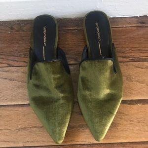 Intentionally Blank velvet pointy slides